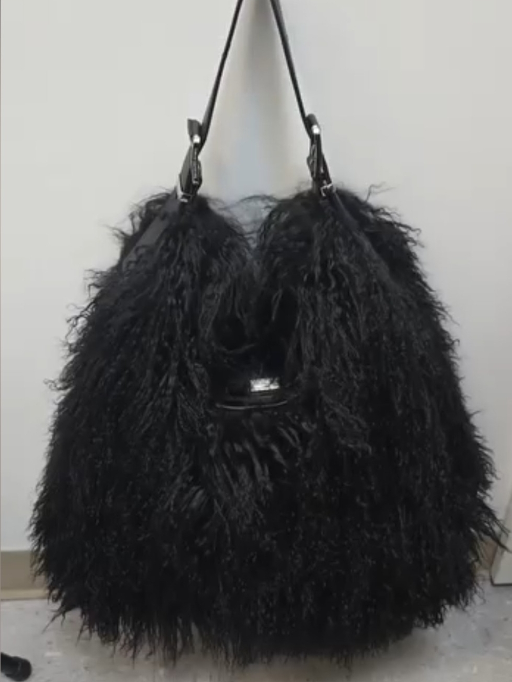 Michael Kors Black Shearling Shoulder Tote Bag